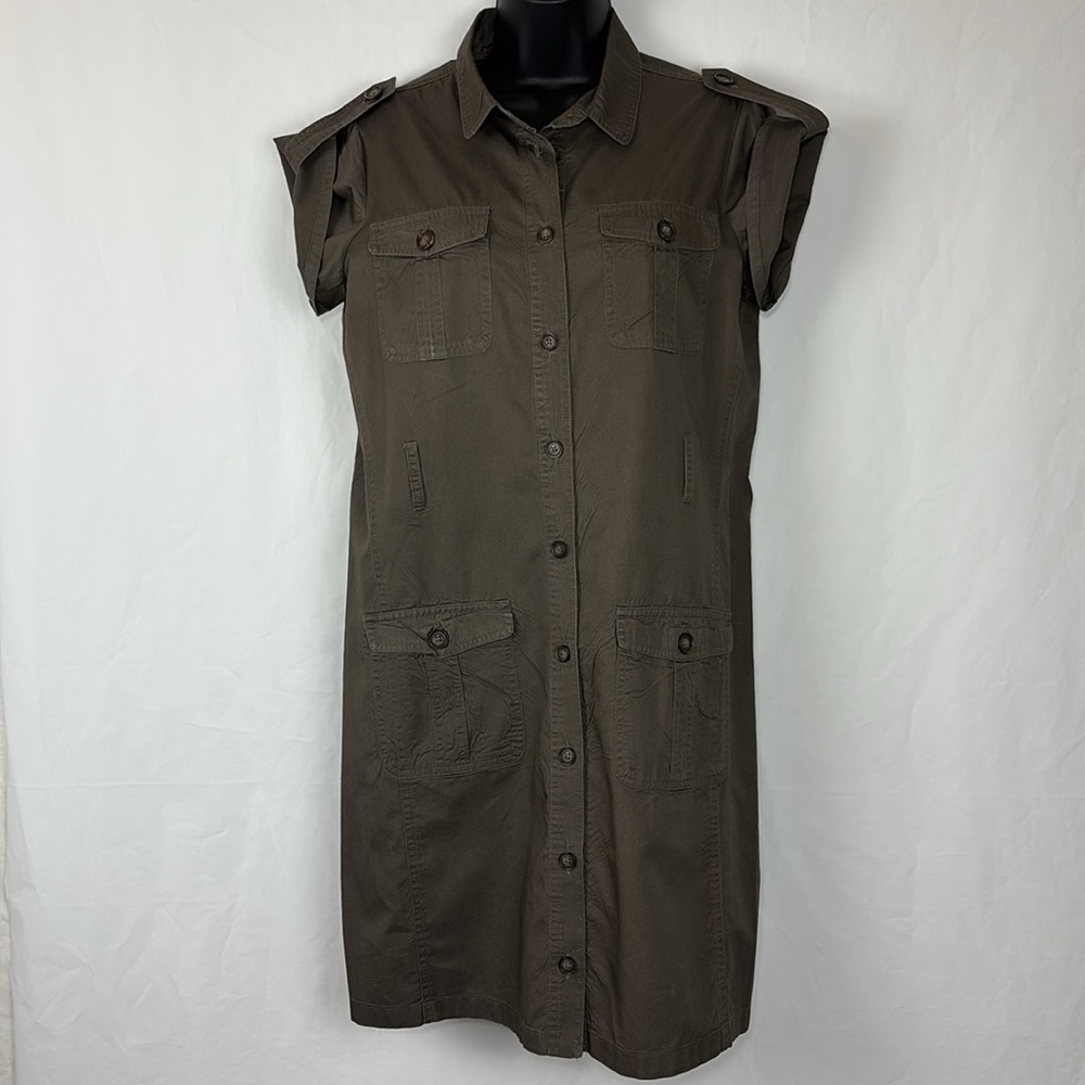 GAP Olive Green Button-Up Shirt Dress with button up Cap Sleeves Women’s Size 6